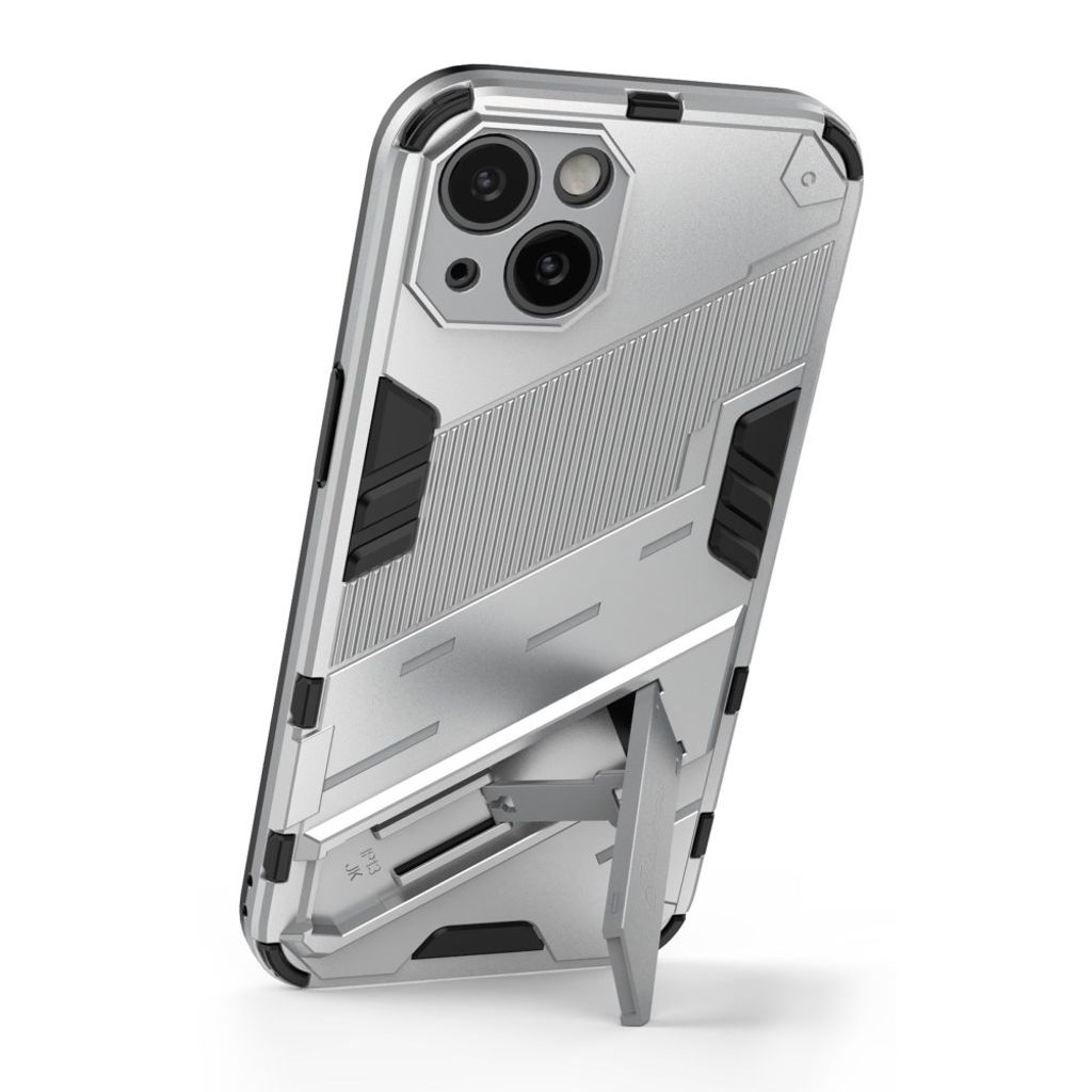 iPhone 13 Case Stand Dual Layer PC+TPU Shockproof - White