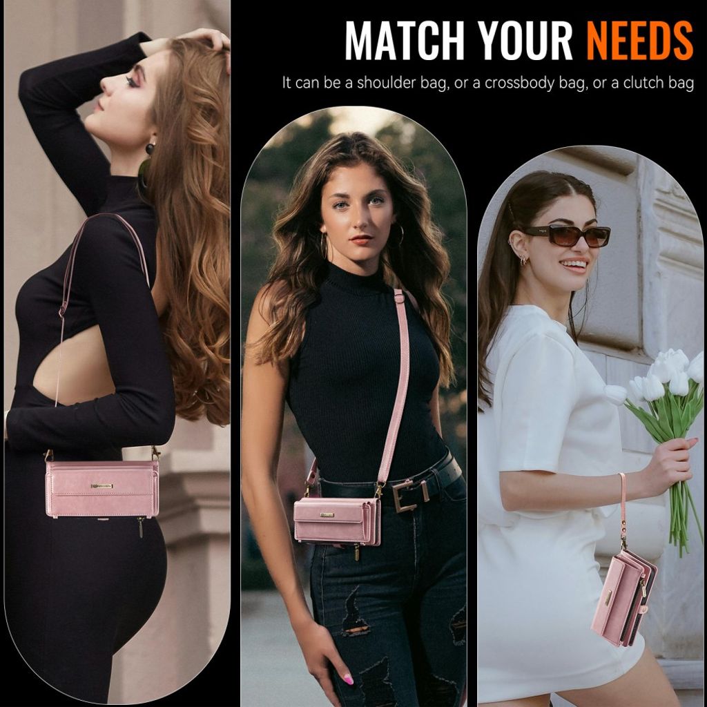 CASEME iPhone XR Plånboksfodral RFID Dragkedja Stativ med Rem – Rosa