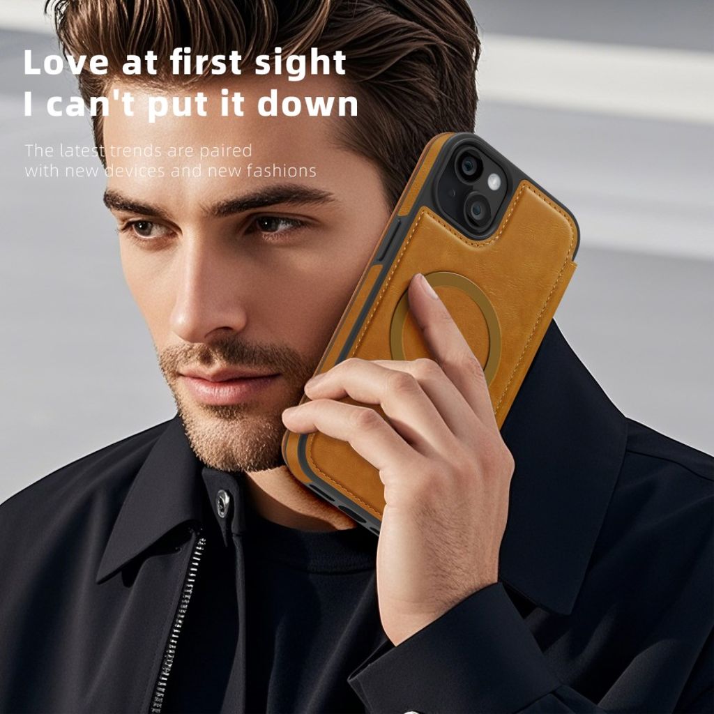 iPhone 14 Plus Plånboksfodral MagSafe RFID-blockerande Korthållare – Brun