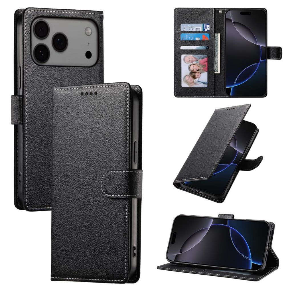 iPhone 18 Pro Max/17 Pro Max PU-skinnlommebokdeksel – svart