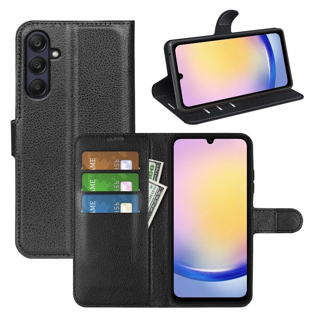 Samsung Galaxy A26 5G Lompakkokotelo Litchi-kuvio PU-nahka – Musta