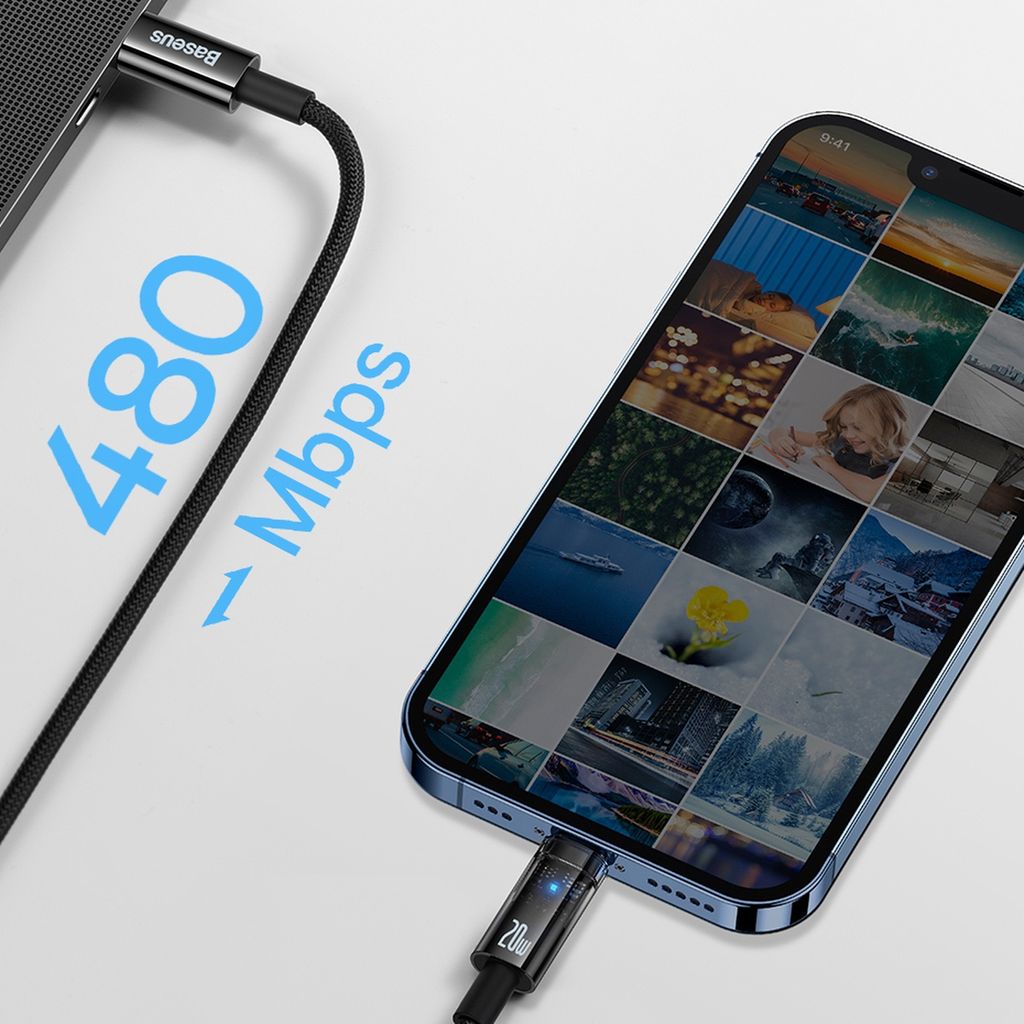 Baseus Lightning til USB-C kabel 20W 480Mb/s 1m – blå