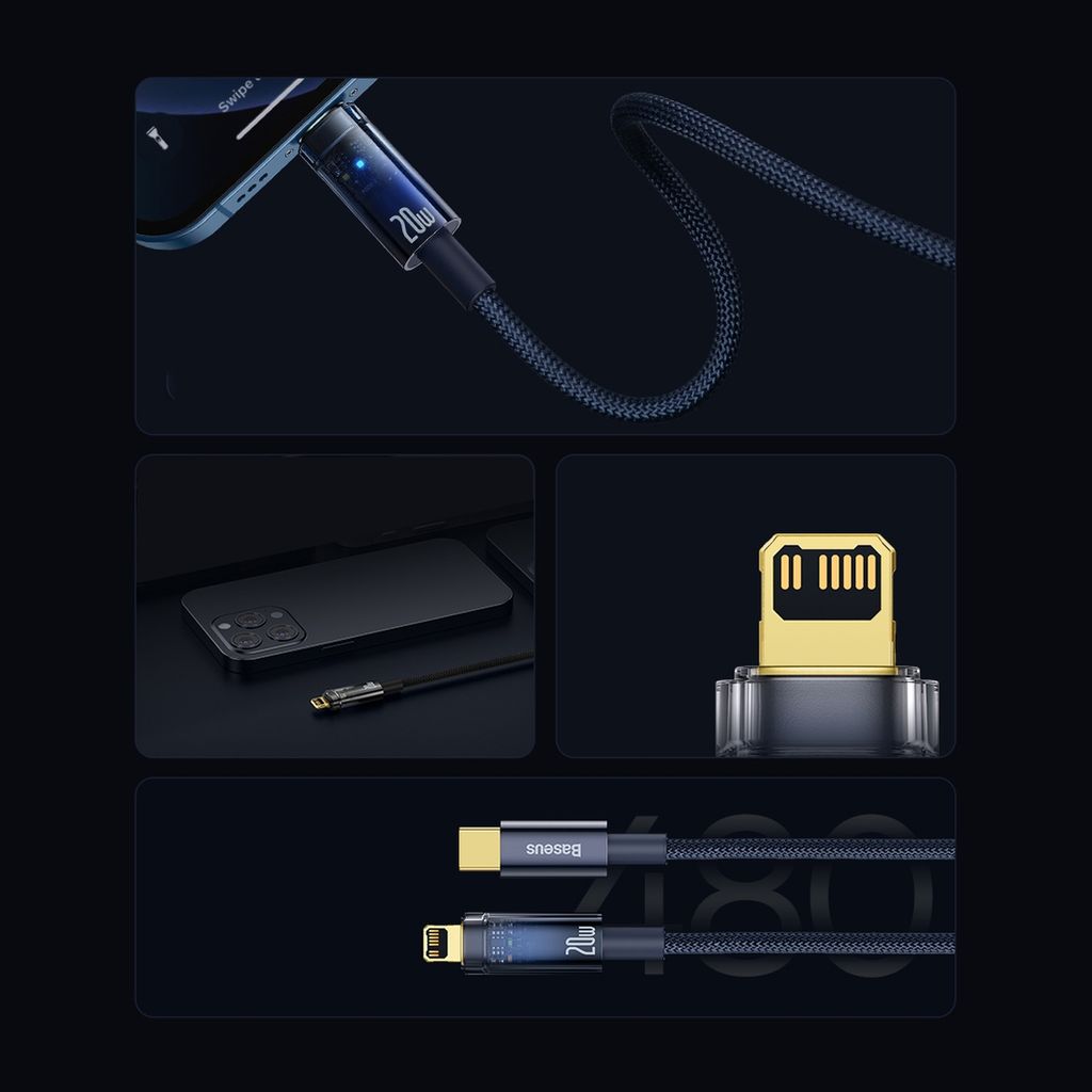 Baseus Lightning til USB-C kabel 20W 480Mb/s 1m – blå