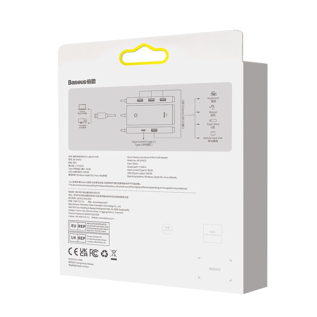 Baseus Lite Series HUB adapter USB-A til 4xUSB-A 3.0 5Gb/s svart