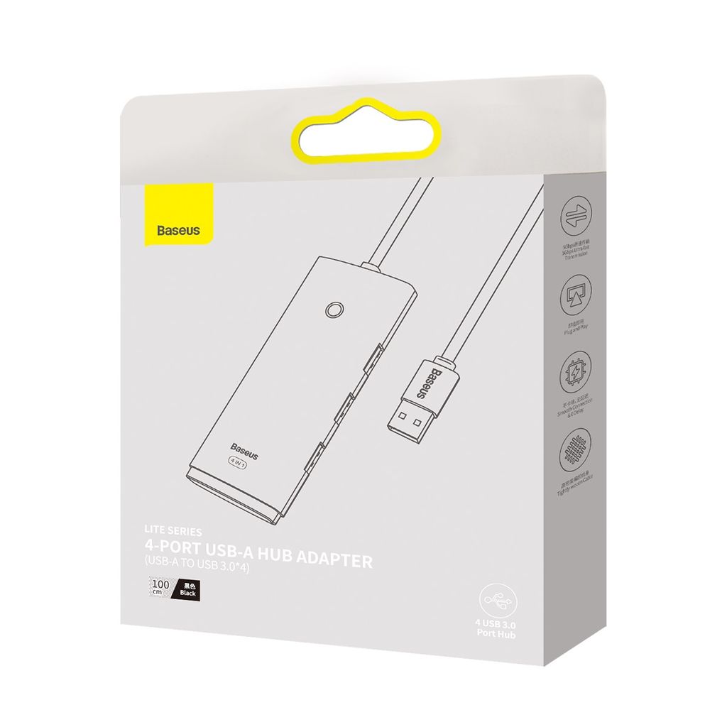 Baseus Lite Series HUB adapter USB-A til 4xUSB-A 3.0 5Gb/s svart