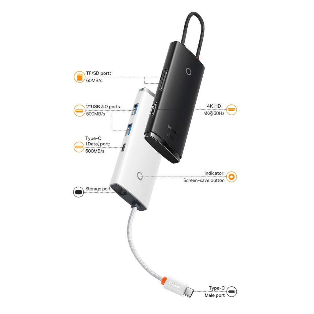 Baseus Lite Series multifunksjonell USB Type C HUB svart
