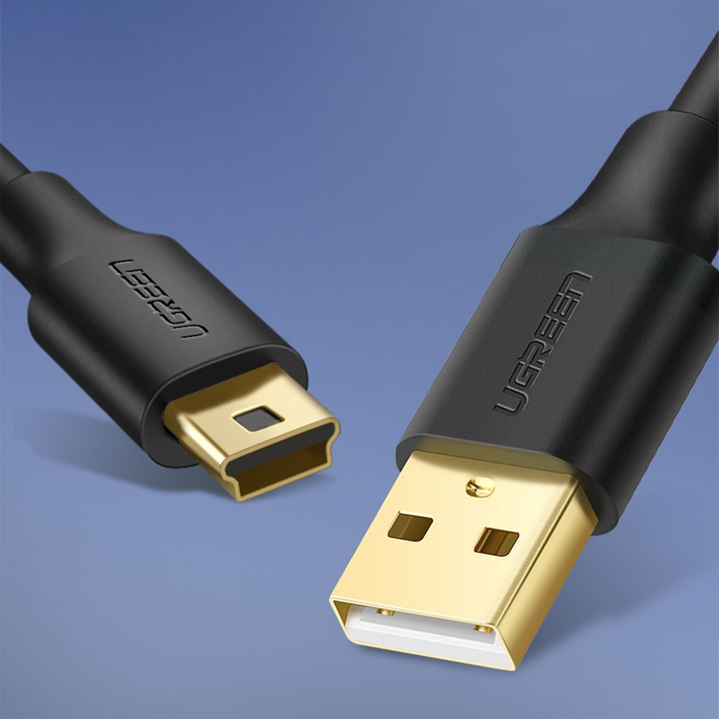 Ugreen 5 pin gold-plated USB kabel - mini USB 0.5m sort (US132)