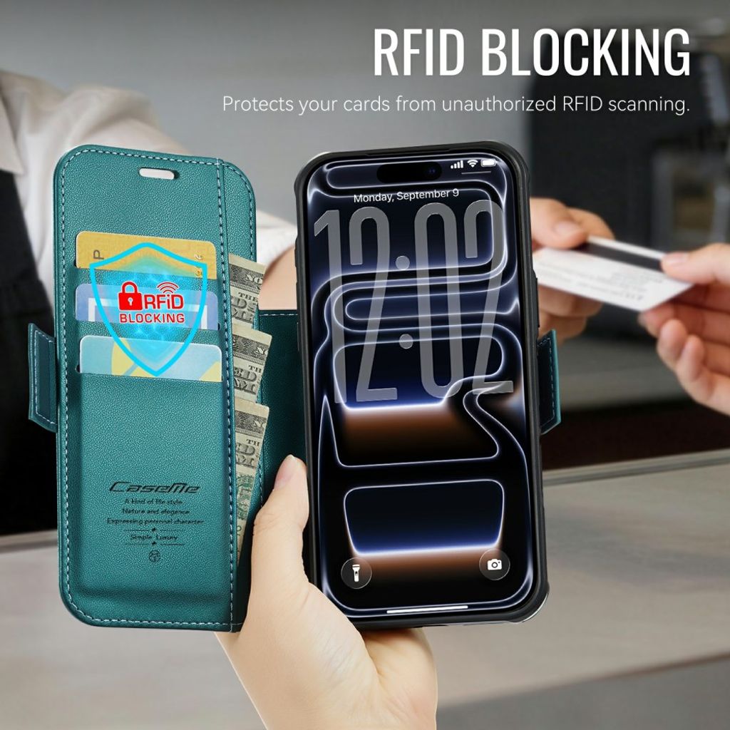 CASEME 053 iPhone 17 Pro Max Lommeboketui MagSafe RFID Blokkerende - Turkis