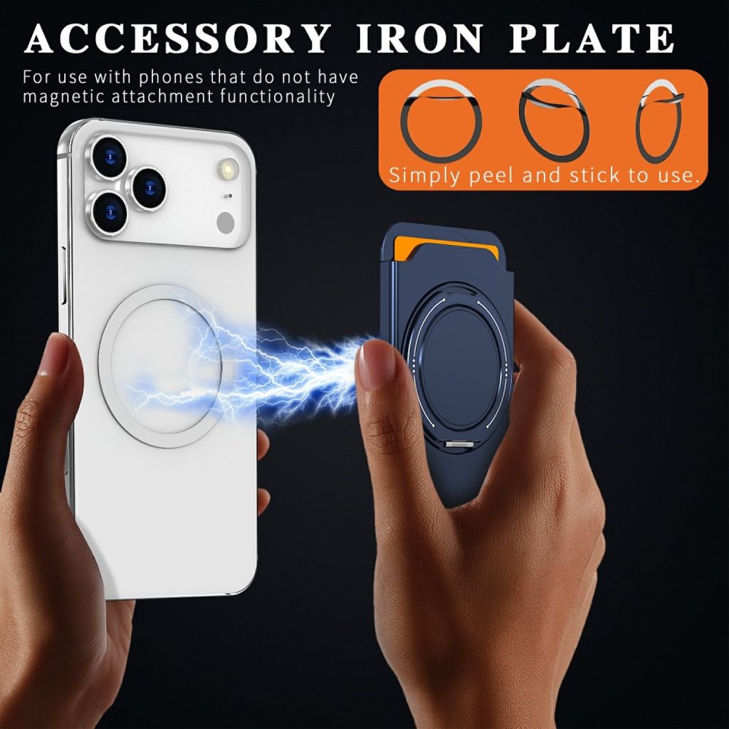 Magnetisk kortholder for mobiltelefon med ringstativ - blå