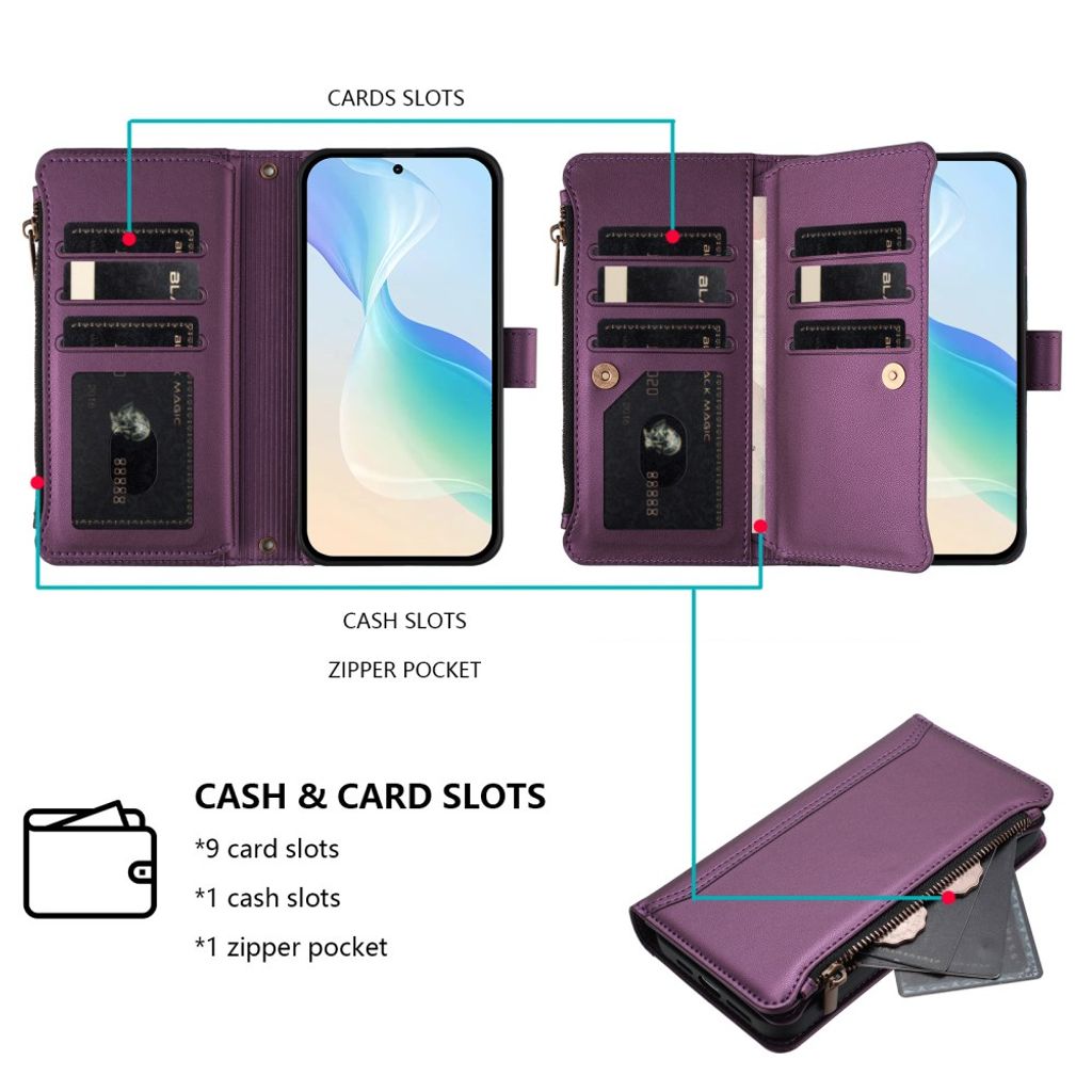 Xiaomi 17T Pro Lompakkokotelo 9 korttipaikalla - Violetti