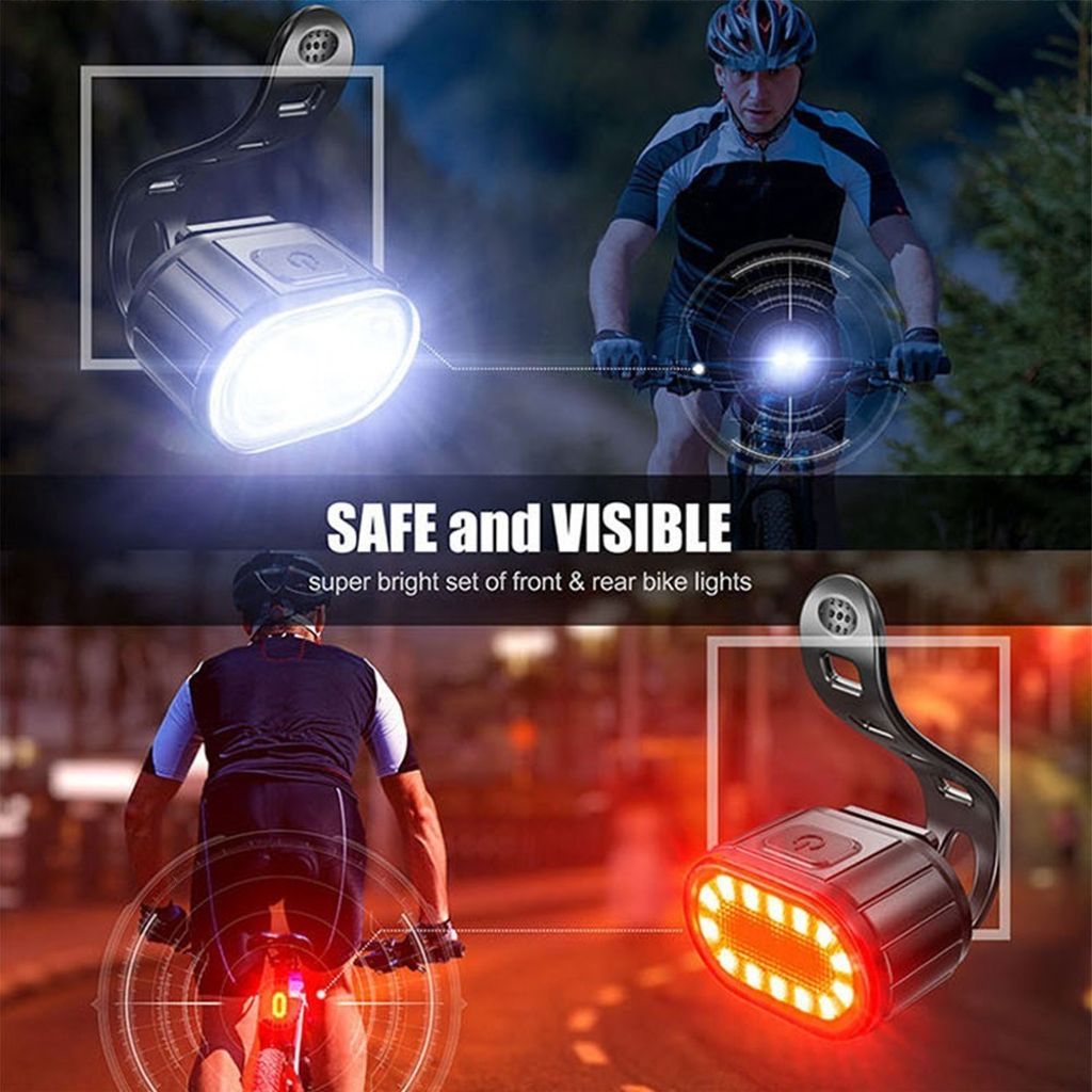 LED Cykkellampa set fram & bak, uppladdningsbar USB