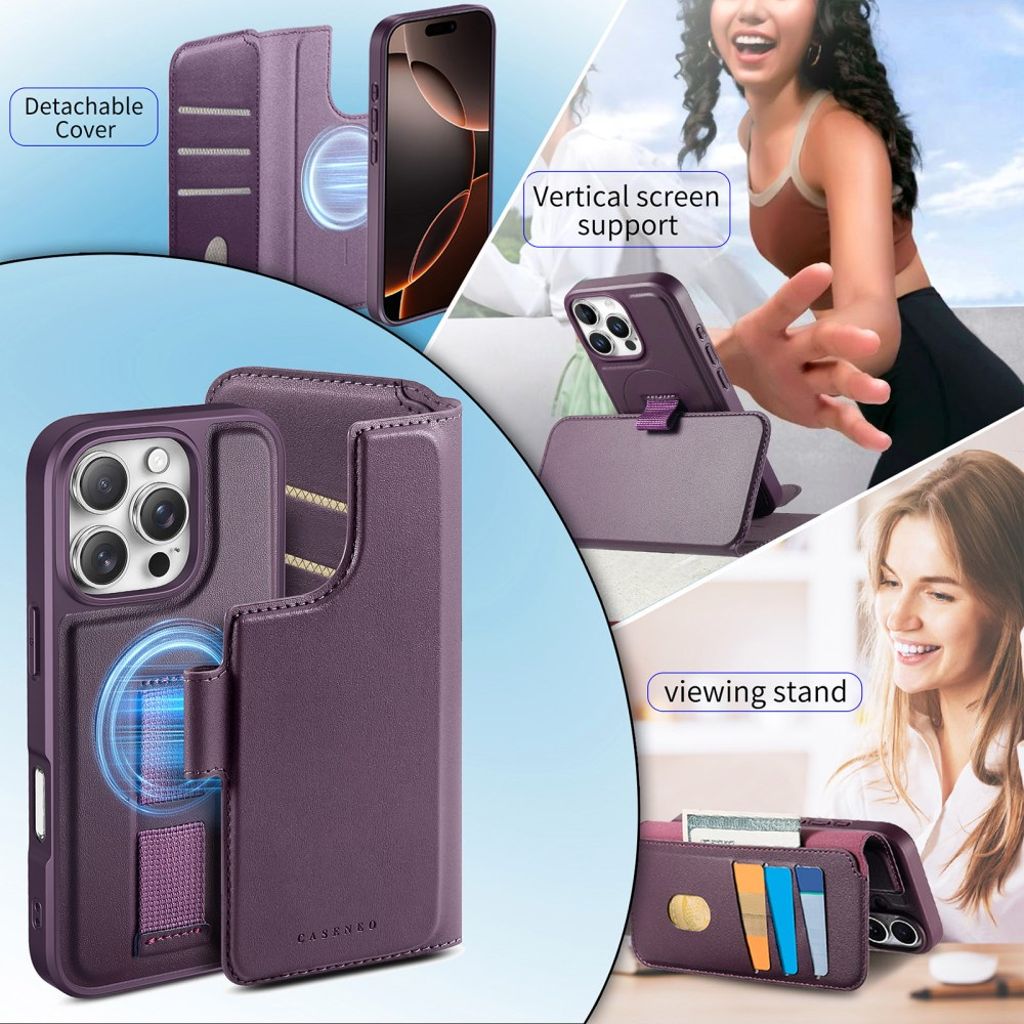 CASENEO iPhone 16 Pro Max Plånboksfodral MagSafe RFID-funktion – Lila