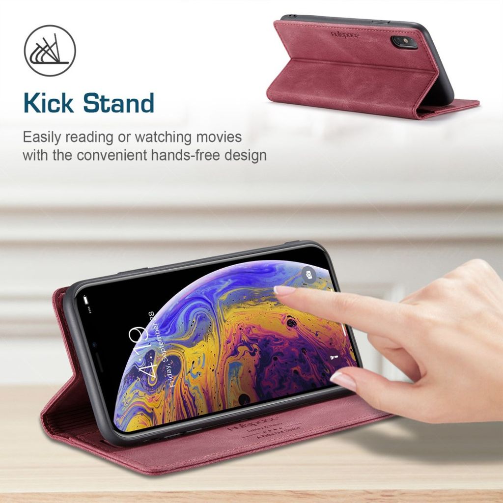 AUTSPACE iPhone X/XS Plånboksfodral RFID-blockerande Stativ – Röd