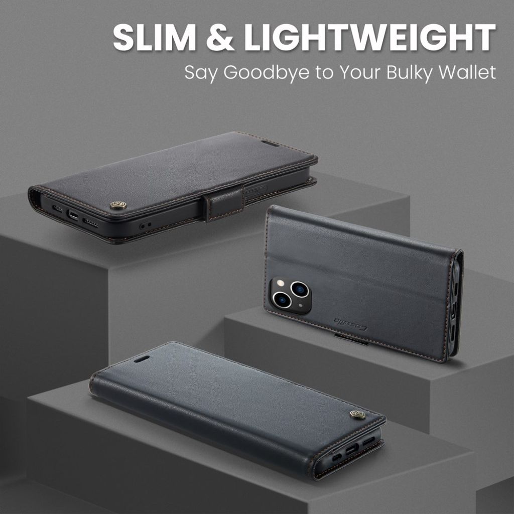 CASEME iPhone 15 Wallet Cover RFID Blocking 3 Card Slots - Black