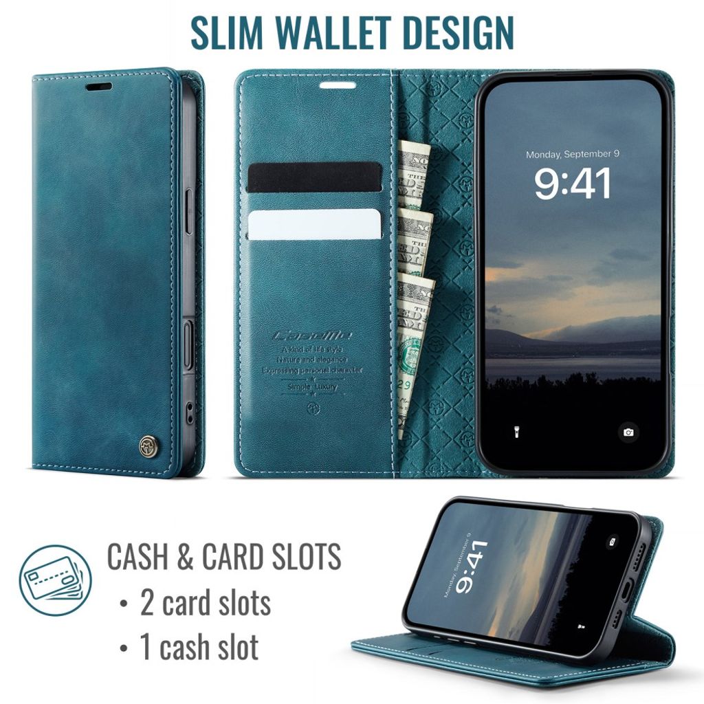 CASEME iPhone 16 Pro Max RFID Blocking Wallet Cover with Stand – Green
