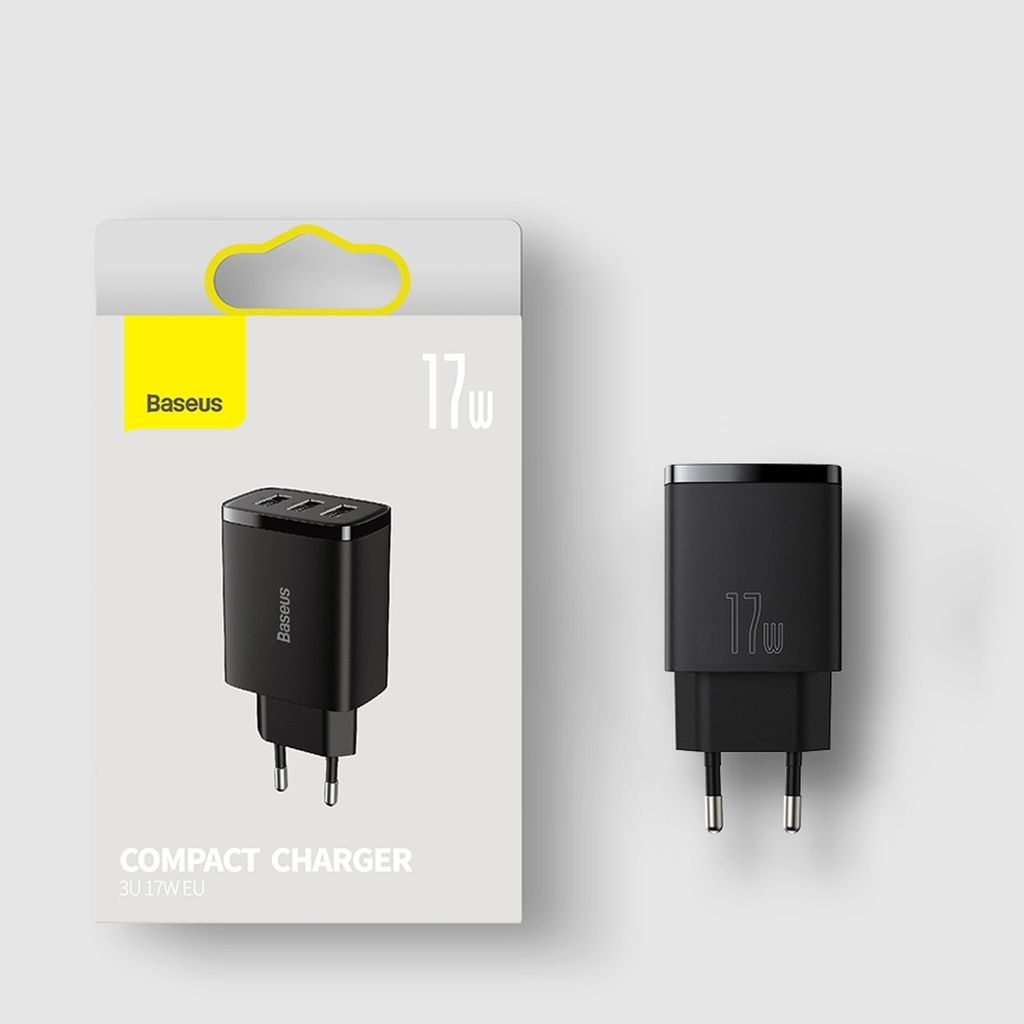 Baseus Compact charger 3x USB 17W vit