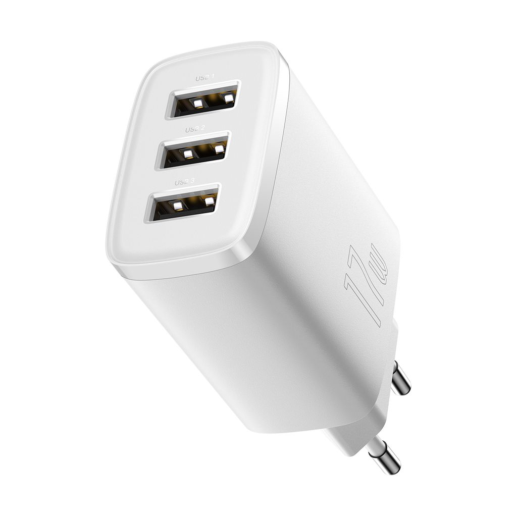 Baseus Compact charger 3x USB 17W vit