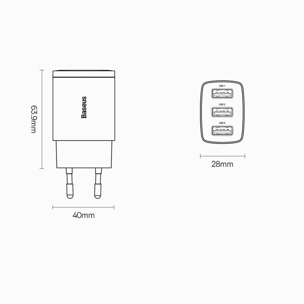 Baseus Compact charger 3x USB 17W vit