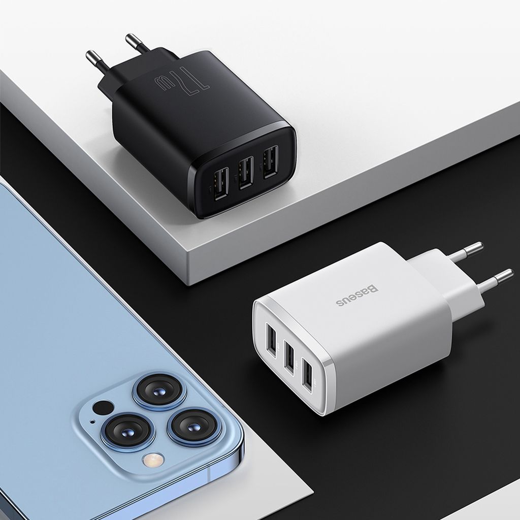 Baseus Compact charger 3x USB 17W vit