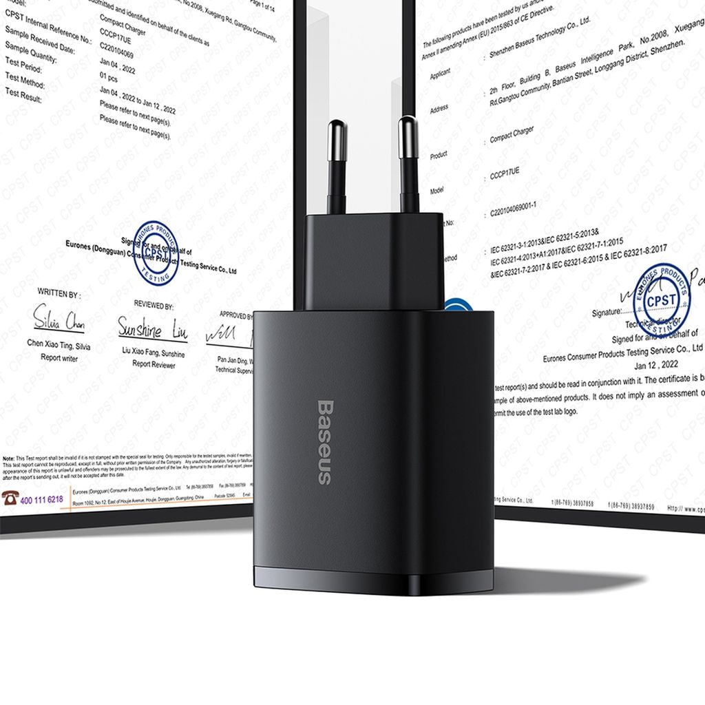 Baseus Compact charger 3x USB 17W vit