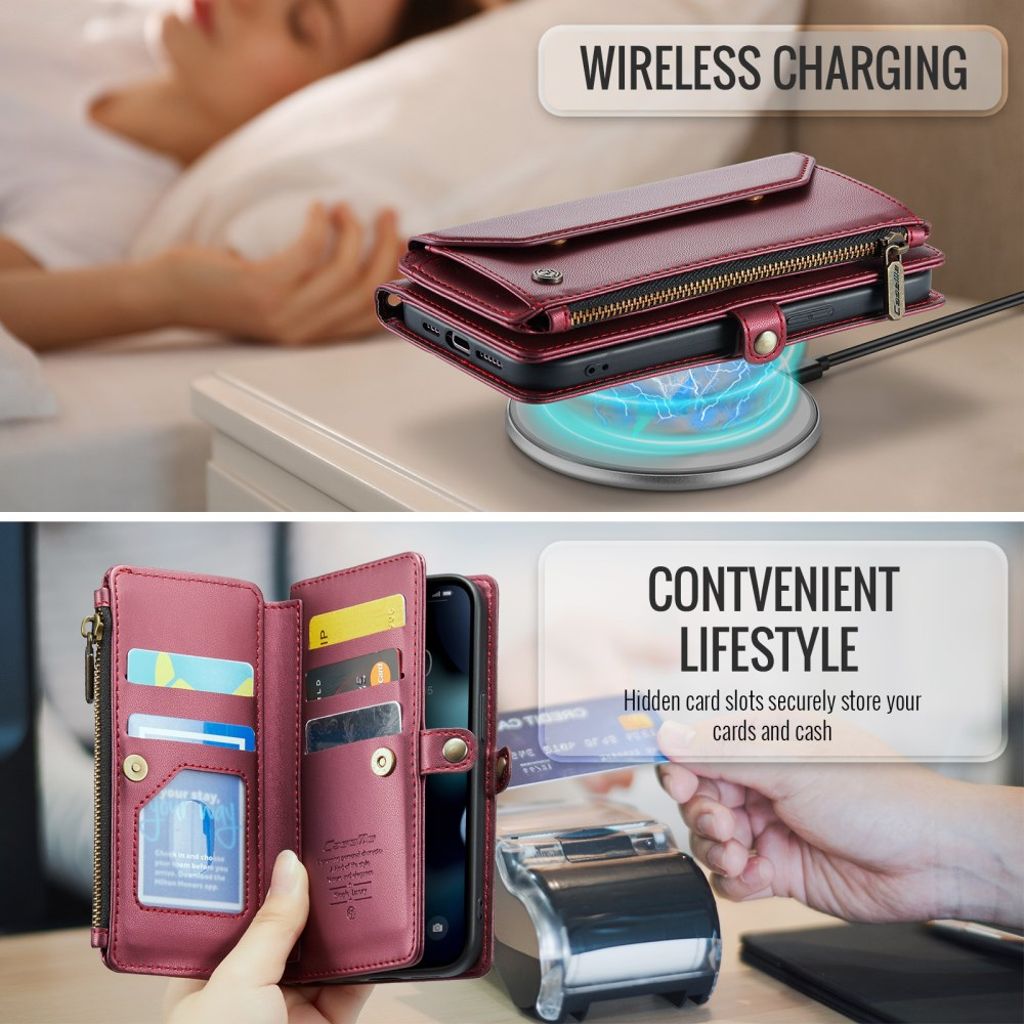 CASEME iPhone 13 mini Lompakkokotelo RFID-estävä – Viininpunainen