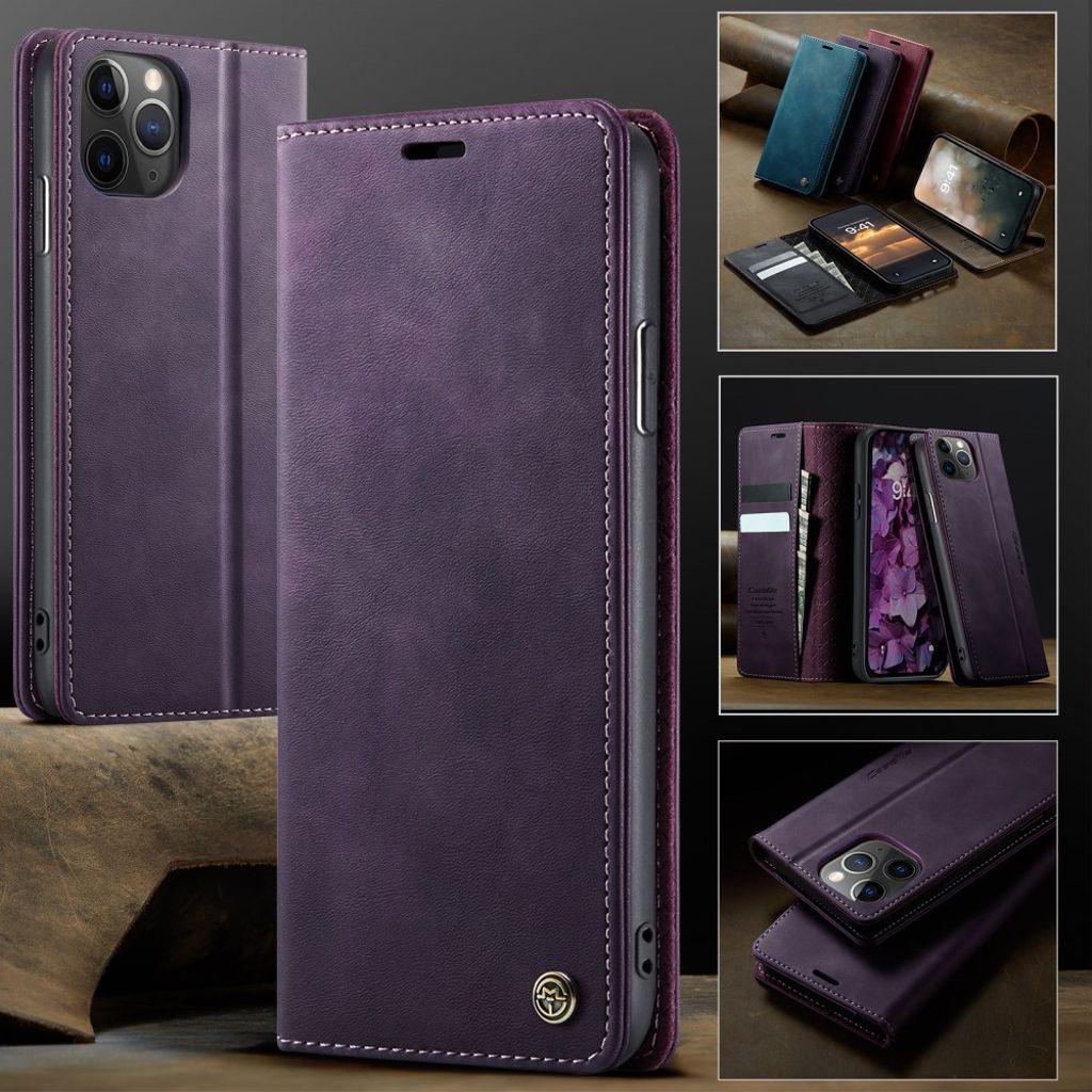 CASEME iPhone 11 Pro Max Pungetui RFID-blokerende Stativ – Lilla