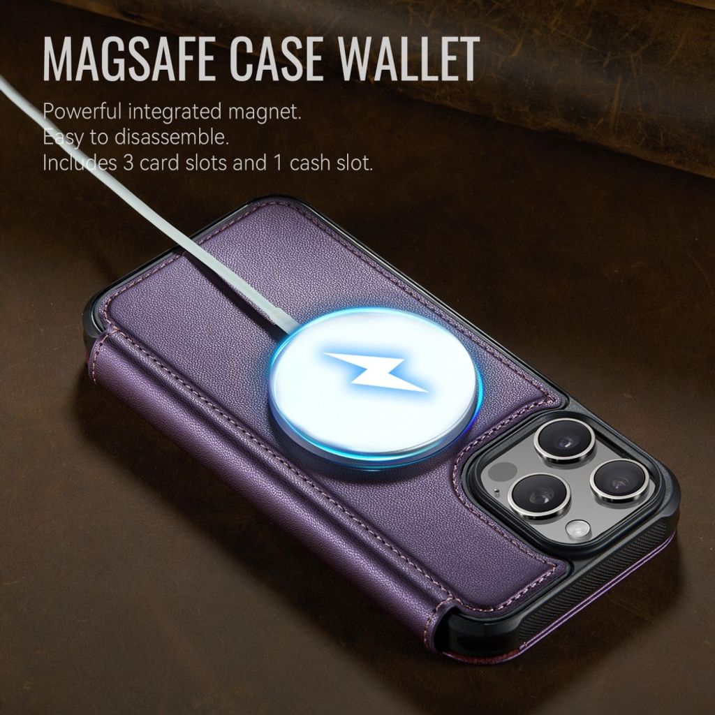 CASEME 053  iPhone 16 Pro Max Lommeboketui MagSafe RFID Blokkerende  - Lilla