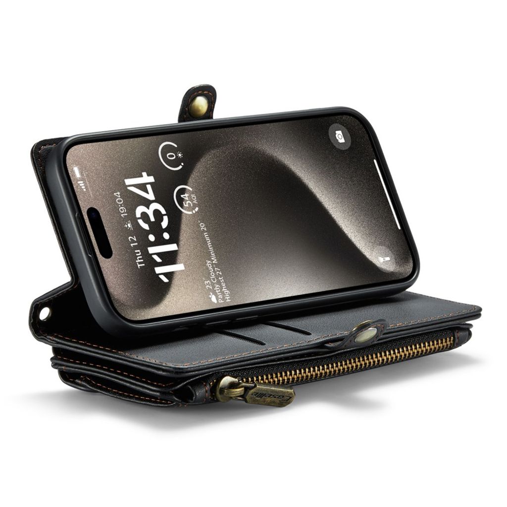 CASEME iPhone 15 Pro Plånboksfodral med Korthållare och Stativ - Svart