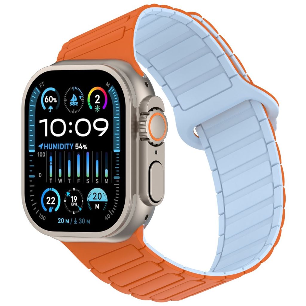 Apple Watch 42/41/40/38mm Klockarmband i Silikon Magnetisk Loop - Orange/Blå