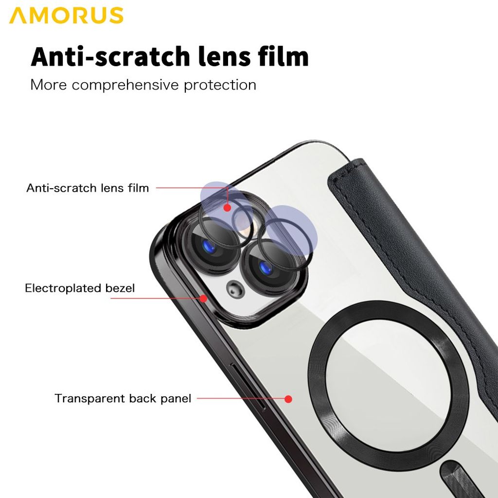 AMORUS iPhone 14 MagSafe Lommeboketui RFID-blokkerende – Svart