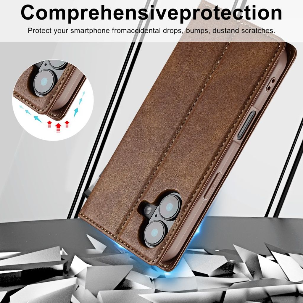 LC.IMEEKE iPhone 16 Plus Wallet Cover - Brown