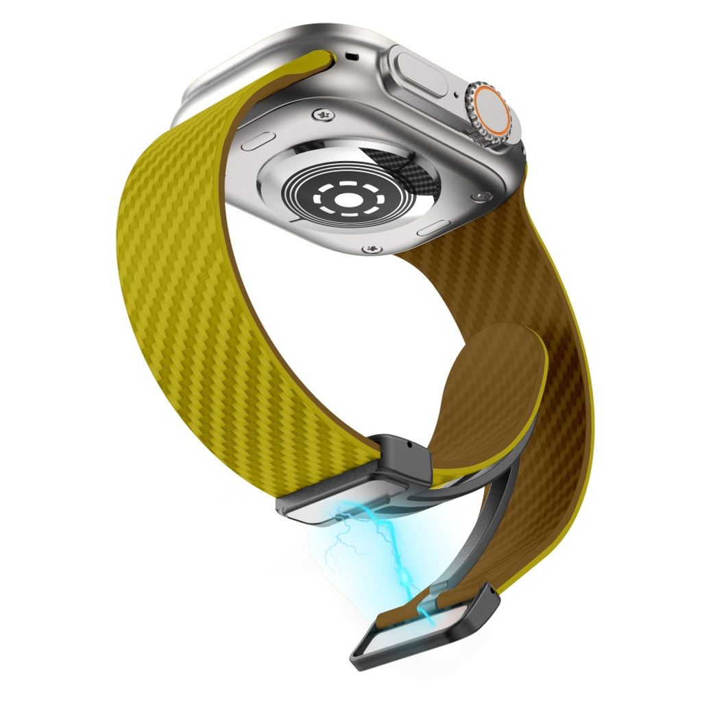 Apple Watch 49 / 46 / 44 / 42mm Klockarmband kolfibertextur - Gul/Brun