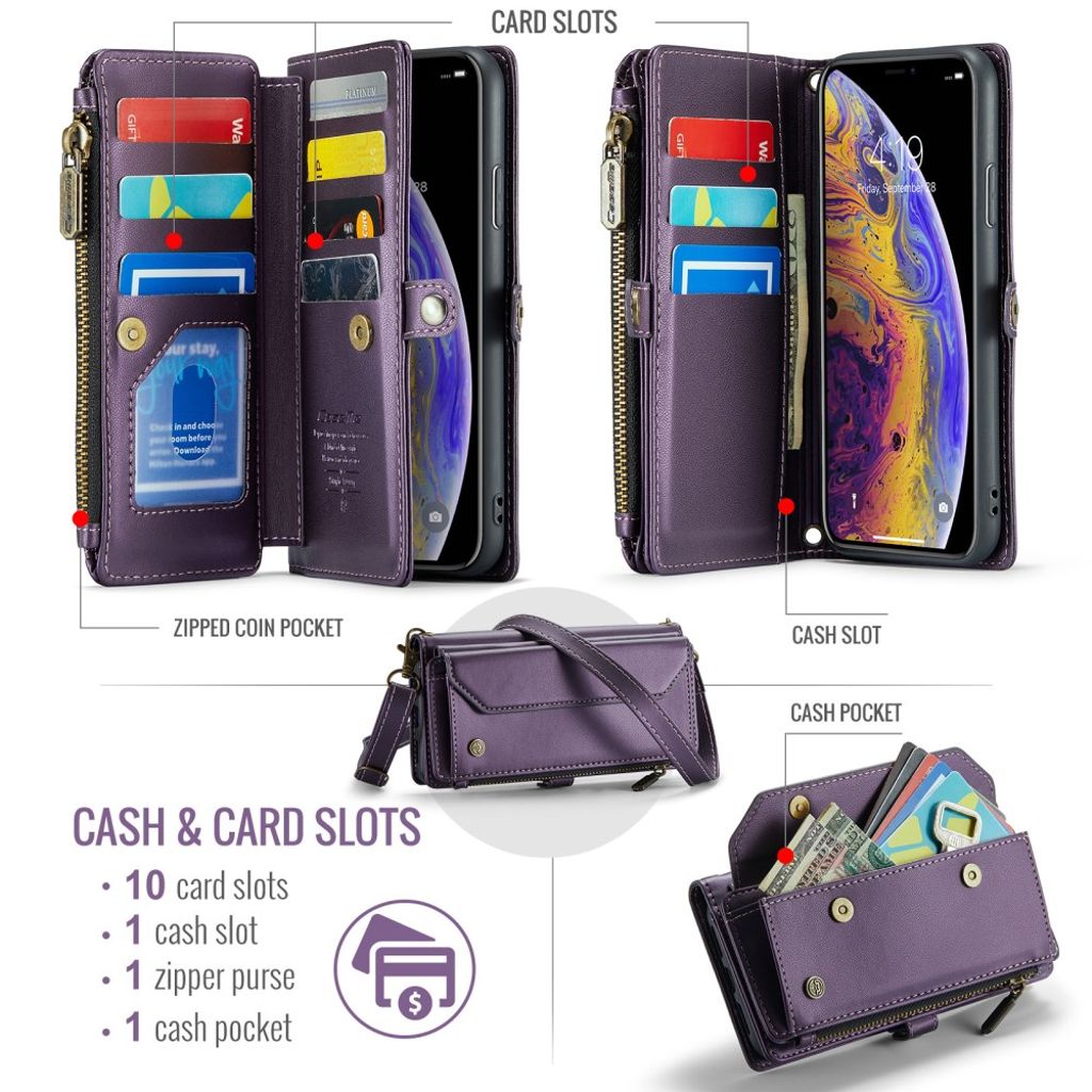 CASEME iPhone XS Max Pungetui m.fl. Stativ & RFID – Lilla