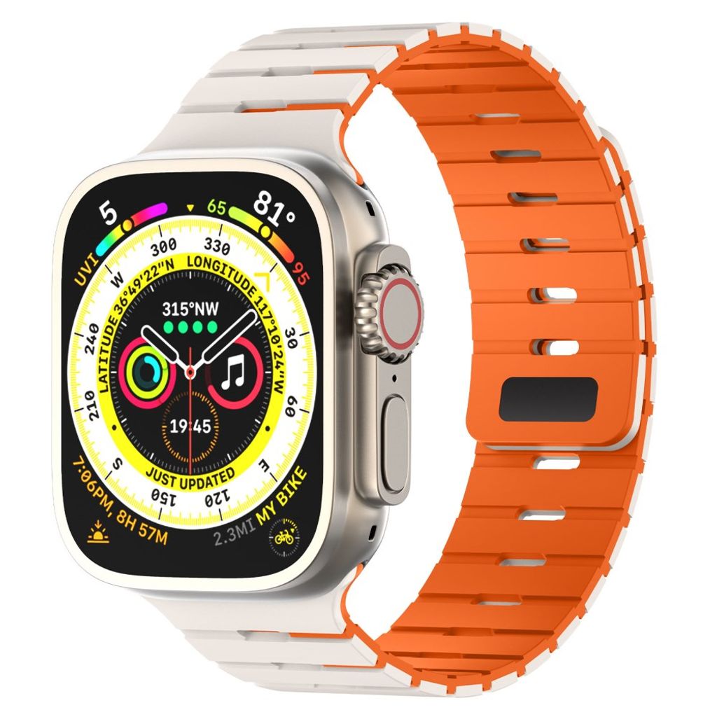 Apple Watch 49/46/44/42mm Tvåfärgat Klockarmband Silikon - Vit/Orange