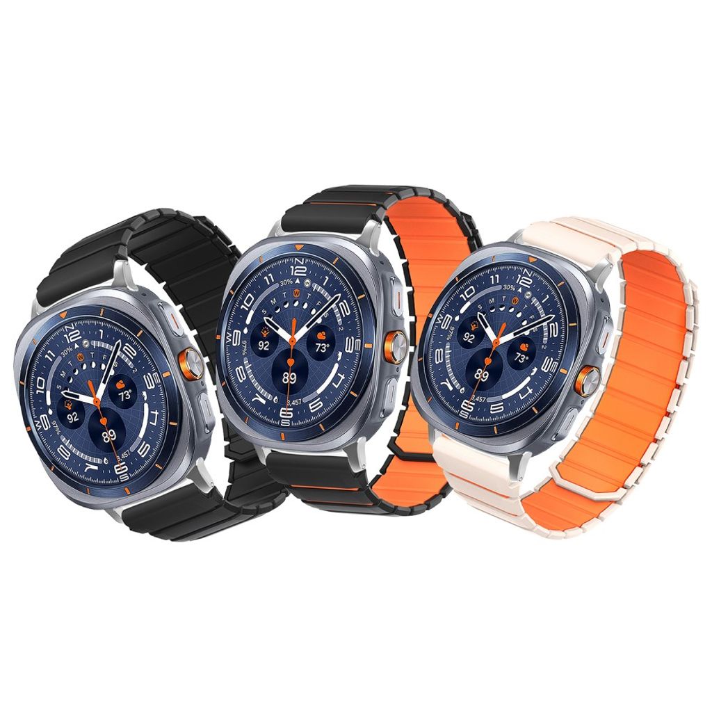 Samsung Galaxy Watch9/9 Classic/8/8 Classic Tofarget magnetisk silikon klokkerem - Svart/Oransje