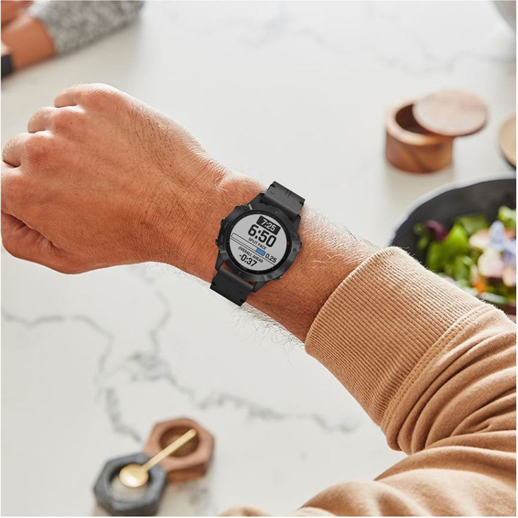 Garmin Fenix 6/5/5 Plus/Forerunner935 osv. Klokkereim i ekte skinn – svart
