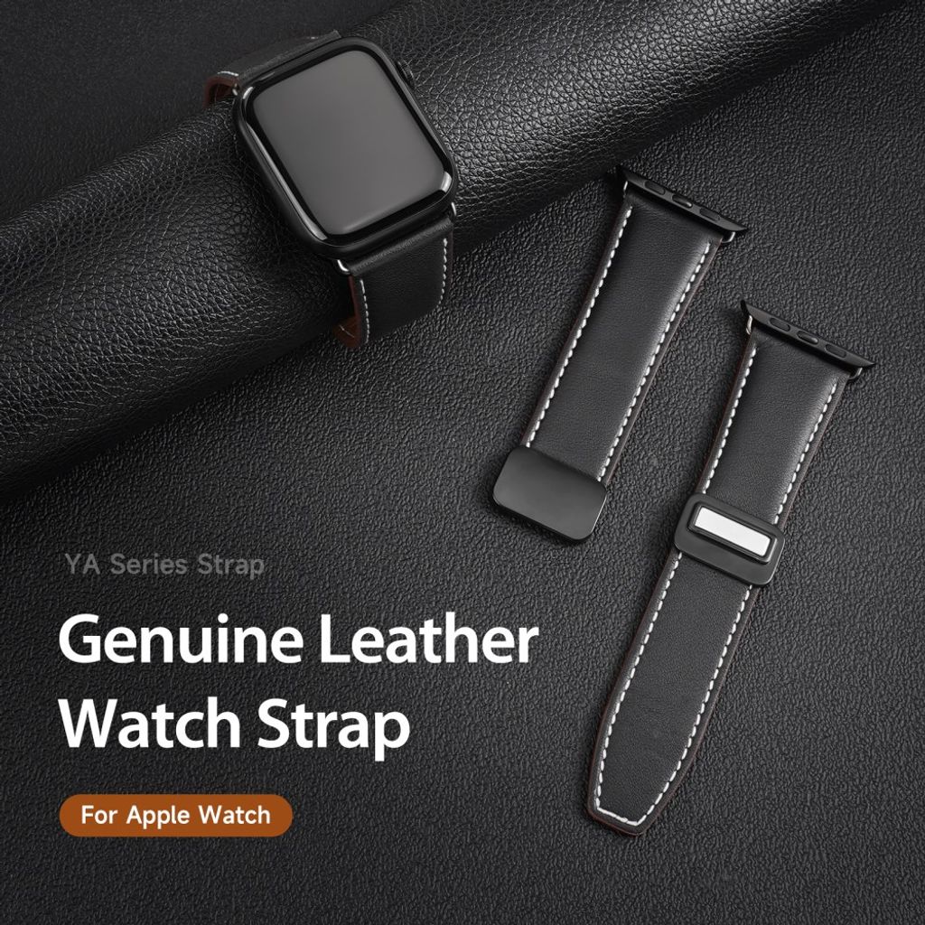 DUX DUCIS YA Series Apple Watch 42/44/46/49mm Urrem i ægte læder - Sort