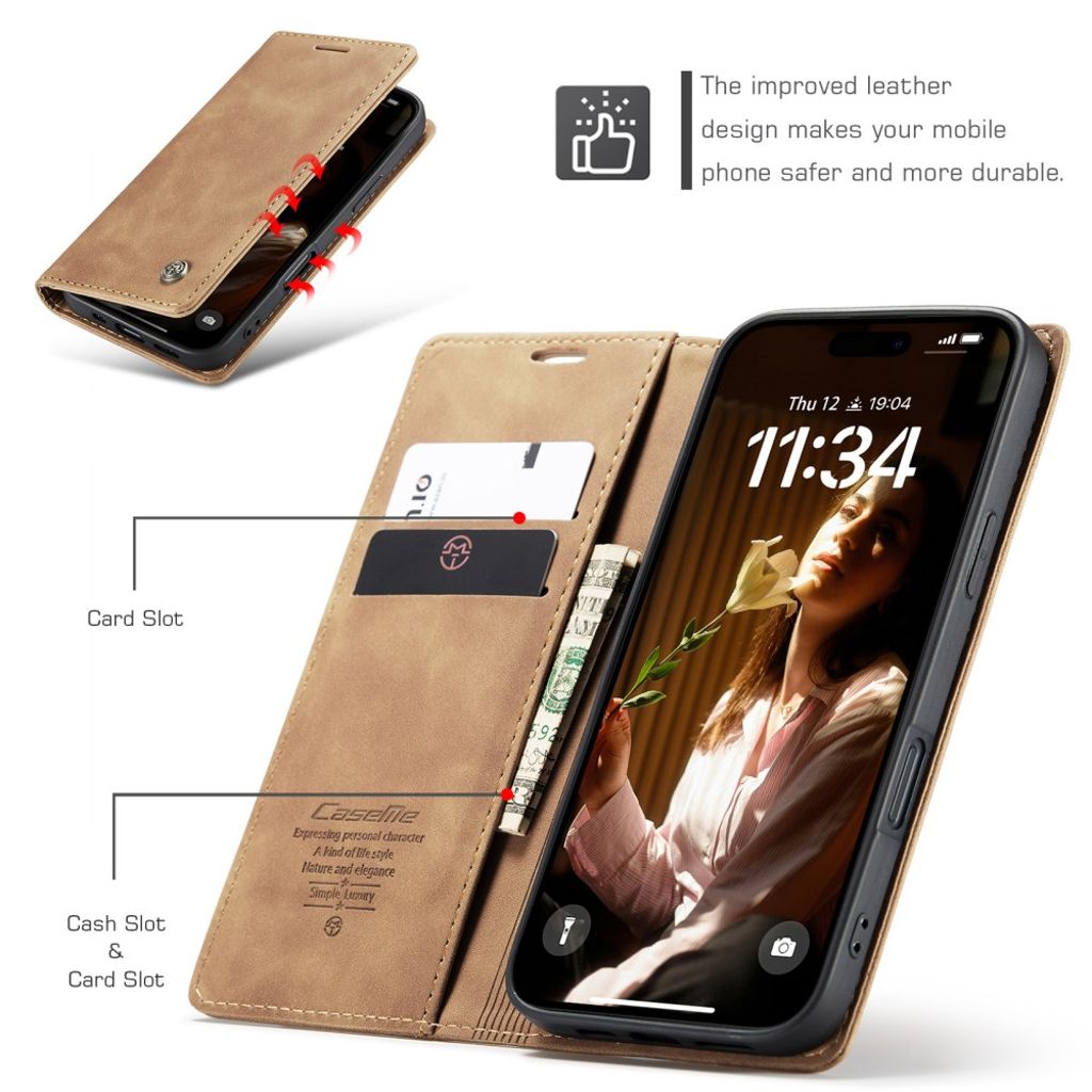CASEME iPhone 17 Plånboksfodral med Kortfack - Brun