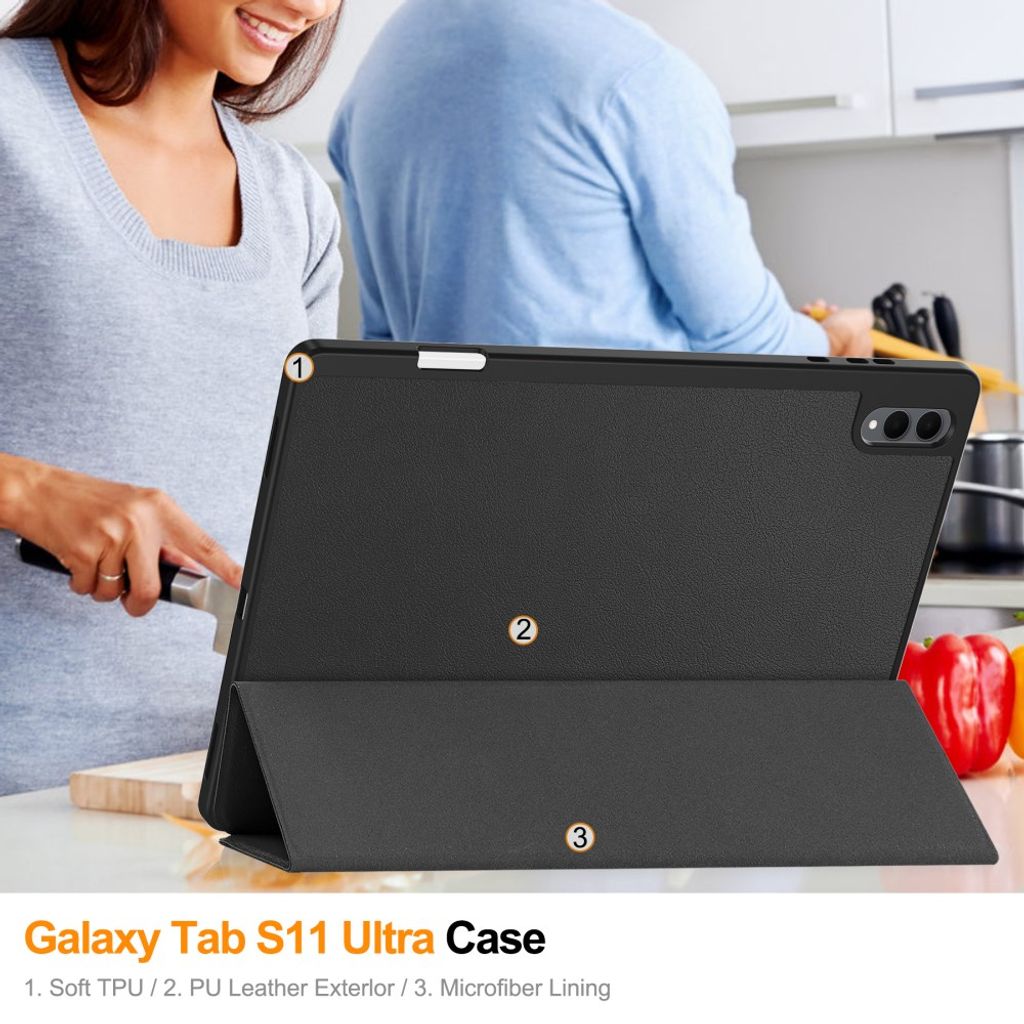 Samsung Galaxy Tab S12 Ultra/S11 Ultra Tri-fold stativfodral - Svart