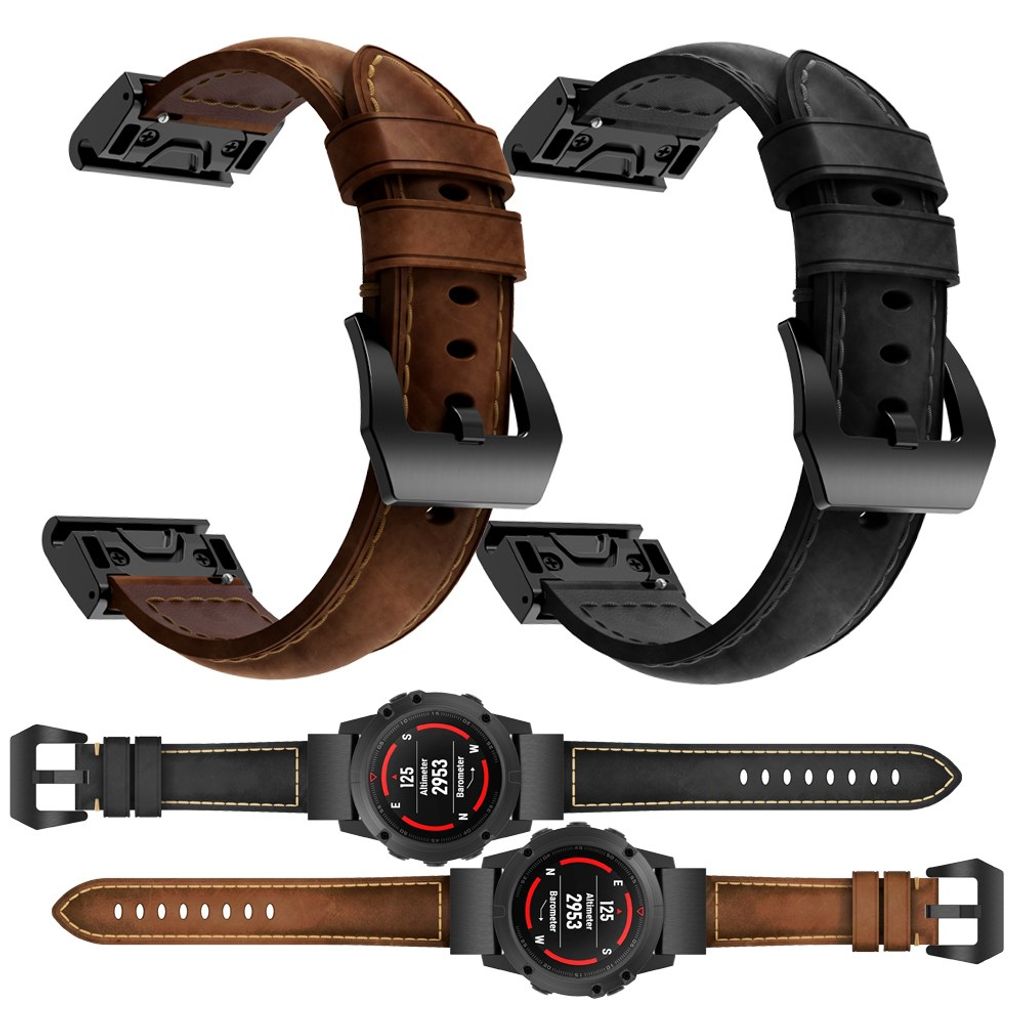 Garmin Fenix 5X Klokkereim i ekte skinn - Svart