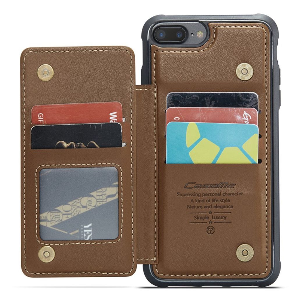 CASEME iPhone 6 Plus/6s Plus/7 Plus/8 Plus Kuori 5 Korttipaikka - Ruskea