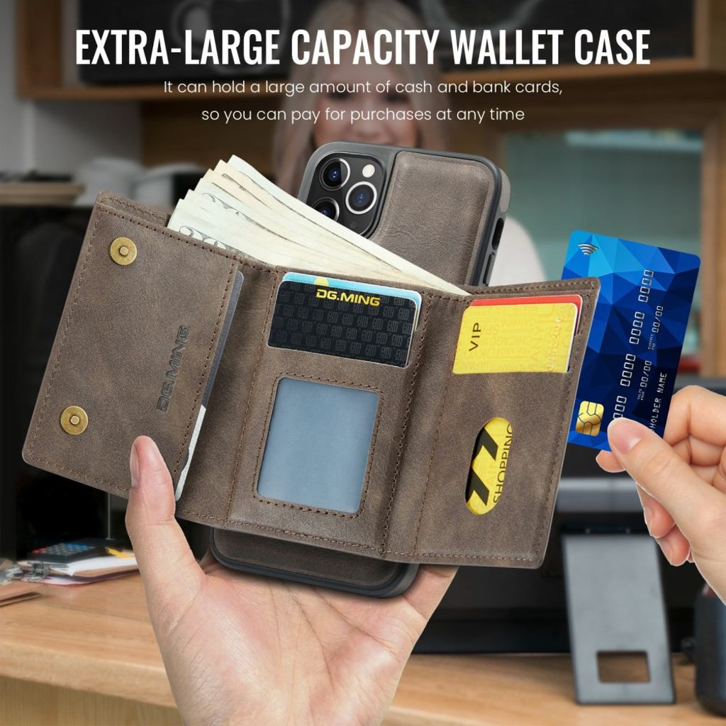 DG.MING iPhone 11 Pro Max Lompakkokuori Magneettinen RFID – Kahvinruskea