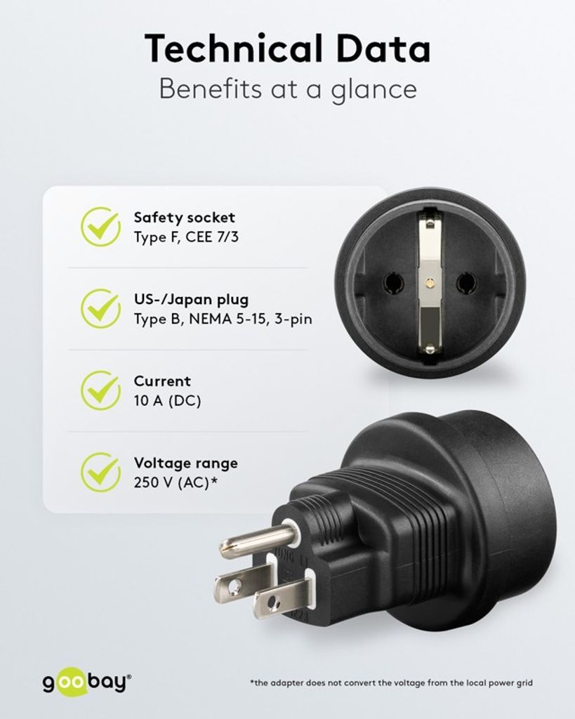Goobay Reseadapter Europa till USA/Japan – svart