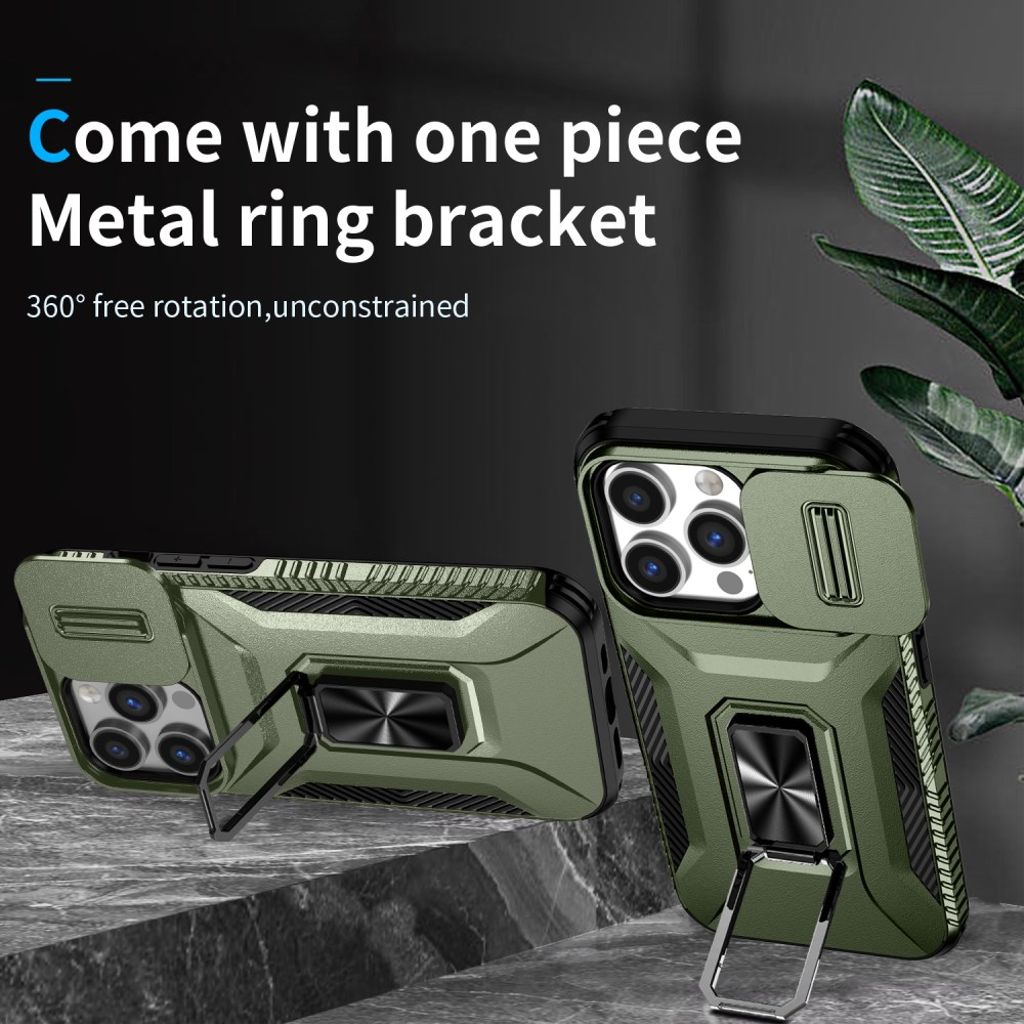 iPhone 14 Pro Skal Skjutbart Kameraskydd/Ringstativ - Grön