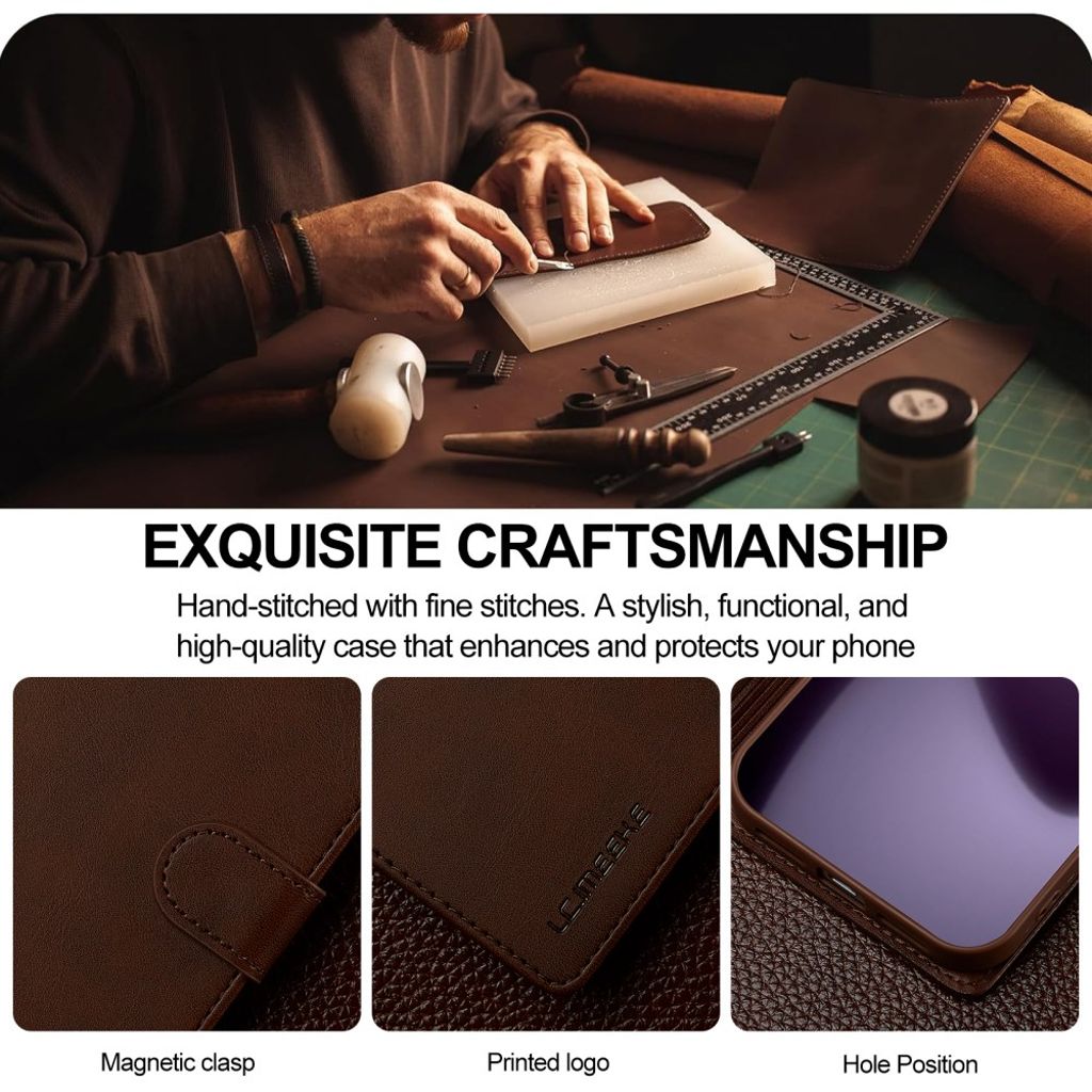 LC.IMEEKE iPhone 17 Pro Wallet Cover with Stand - Brown