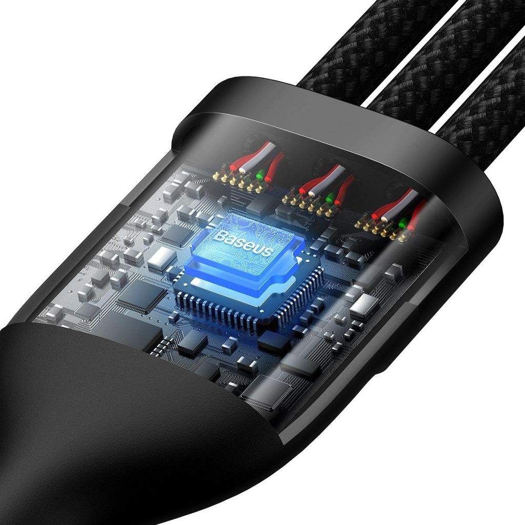 Baseus Flash Series II kabel 3-i-1 USB-C/Lightning/micro USB 100W 1,5 m sort