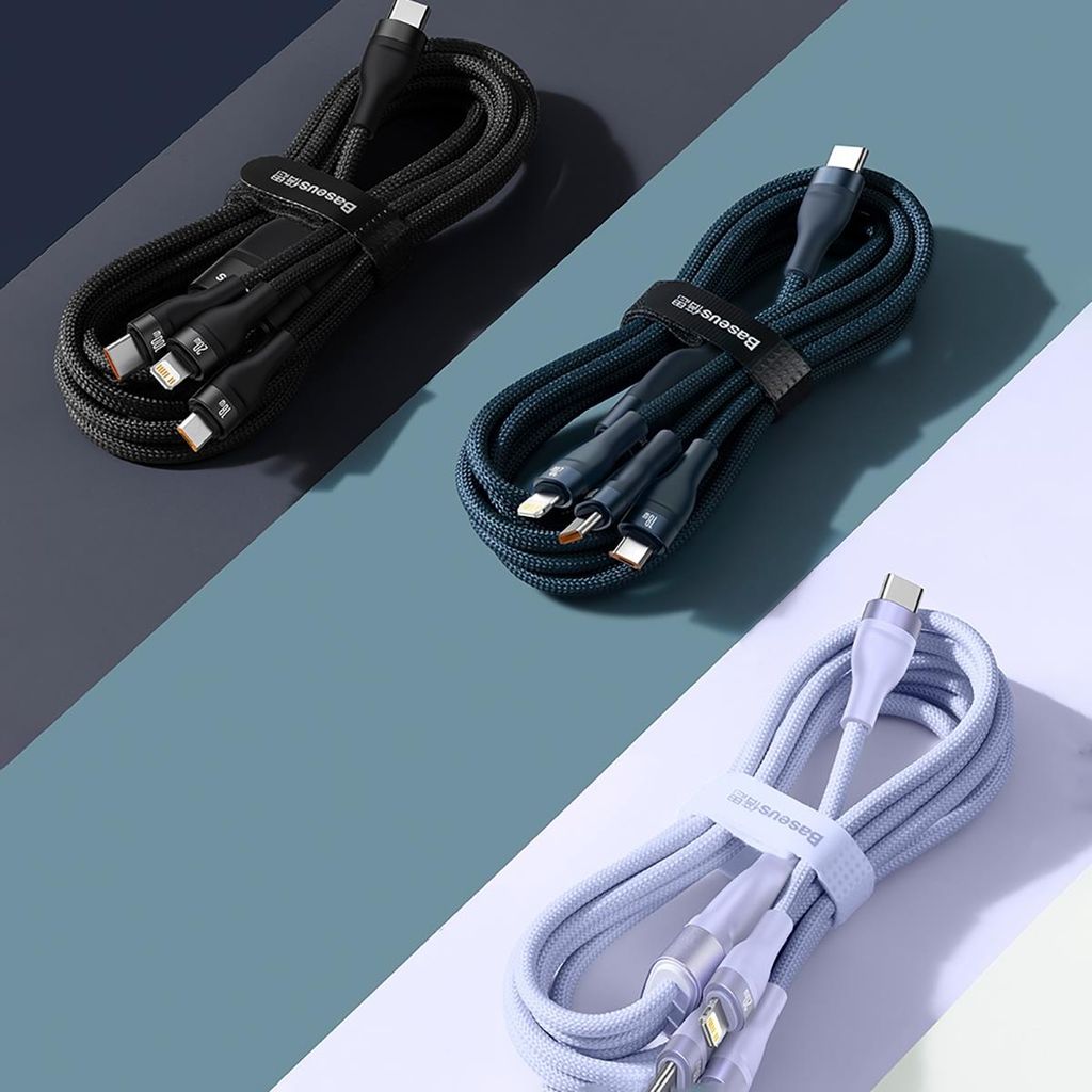 Baseus Flash Series II kabel 3-i-1 USB-C/Lightning/micro USB 100W 1,5 m sort