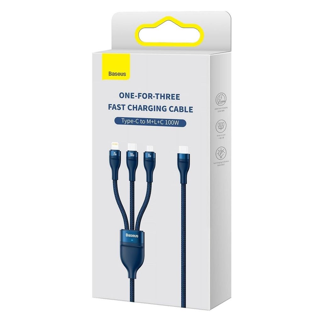 Baseus Flash Series II kabel 100W 1,5m blå – USB A/C til C/Lightning/micro USB