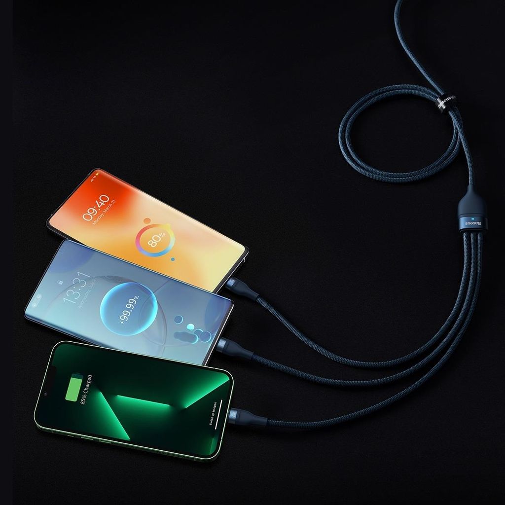 Baseus Flash Series II kabel 100W 1,5m blå – USB A/C til C/Lightning/micro USB