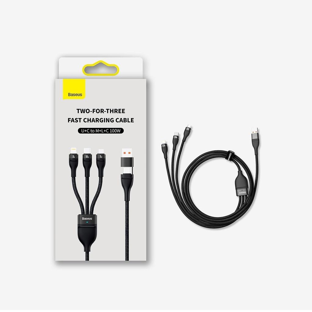 Baseus Flash Series II USB-kabel 100 W, multi-kontakt, 1,2 m svart